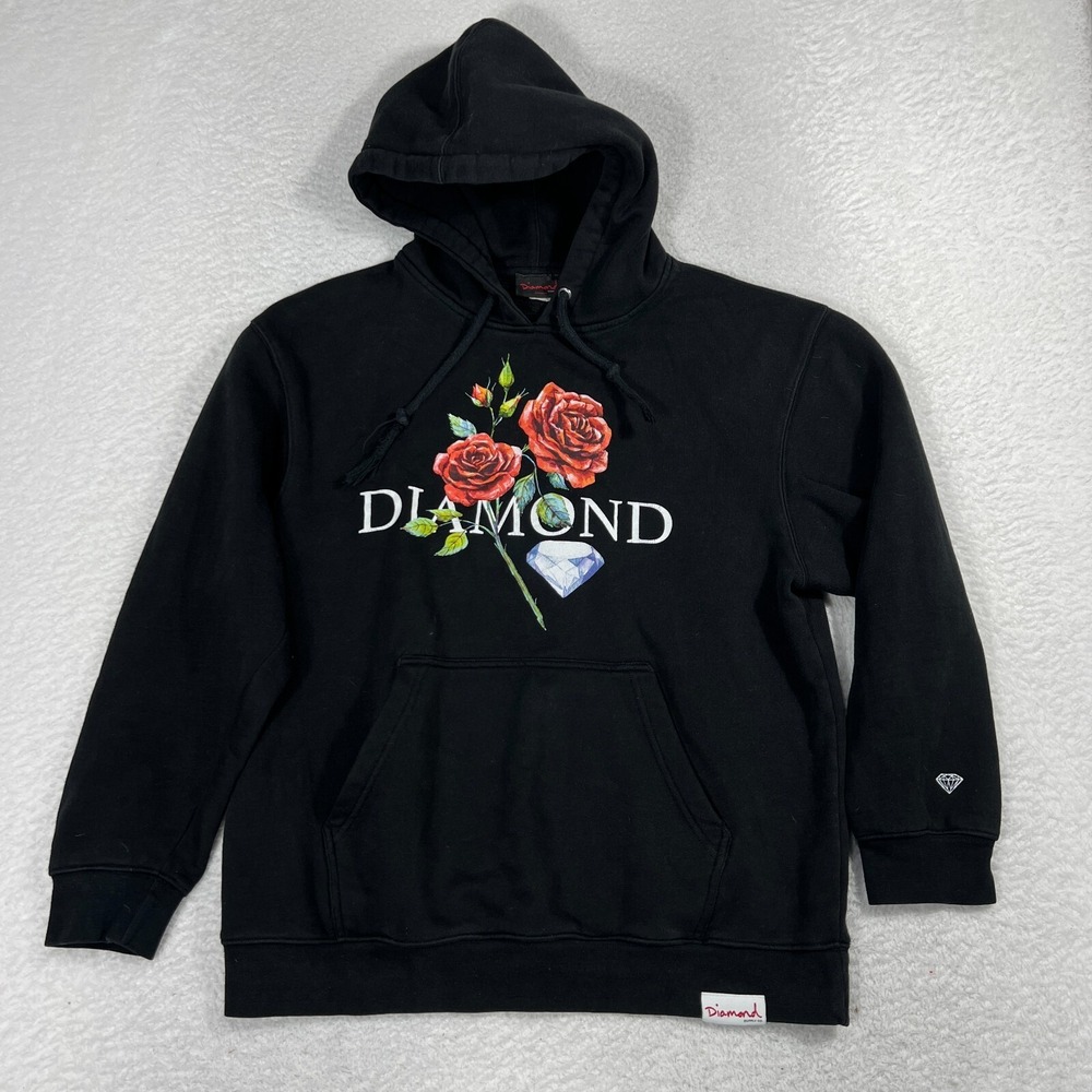 Diamond Supply Co Hoodie Mens Medium Black Roses Graphic Skater Y2K RN99052